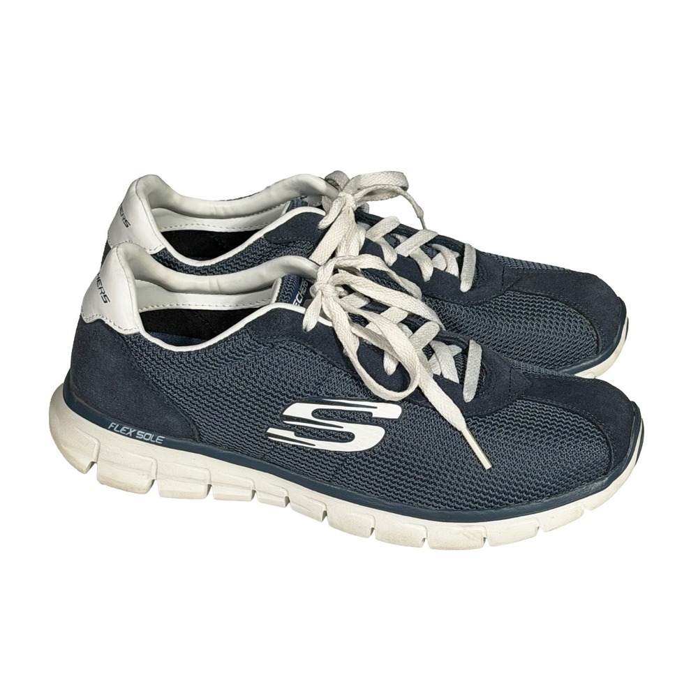 Skechers Women's 8.5 Leather/Textile Lite Weight Memory Foam Flex Sole Blue
